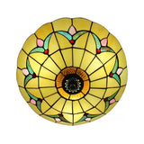 Yellow Tiffany Style Ceiling Light: Bedroom Flushmount Art Glass Bowl Shade