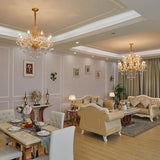 Modern Gold Candelabra Chandelier Light - 8 Heads Metal Pendant Lighting With Dangling Crystal