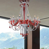 Modern Crystal Candle Chandelier Light Fixture With 12 Red Bulbs - Perfect For Balcony Ceiling