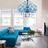 Modern Crystal Pendant Chandelier With Blue Hanging Light - 6/18 Bulbs Candle/Bell Design