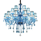 Modern Crystal Pendant Chandelier With Blue Hanging Light - 6/18 Bulbs Candle/Bell Design