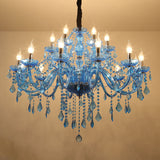 Modern Crystal Pendant Chandelier With Blue Hanging Light - 6/18 Bulbs Candle/Bell Design