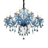 Modern Crystal Pendant Chandelier With Blue Hanging Light - 6/18 Bulbs Candle/Bell Design