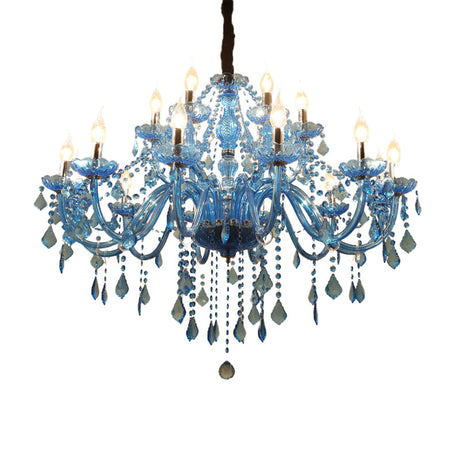 Modern Crystal Pendant Chandelier With Blue Hanging Light - 6/18 Bulbs Candle/Bell Design