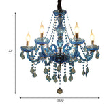 Modern Crystal Pendant Chandelier With Blue Hanging Light - 6/18 Bulbs Candle/Bell Design