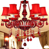 Red Modernist Flared Ceiling Chandelier: K9 Crystal Pendant Lamp (6 Bulbs) For Living Room