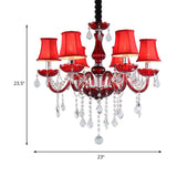 Red Modernist Flared Ceiling Chandelier: K9 Crystal Pendant Lamp (6 Bulbs) For Living Room