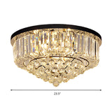 Contemporary Crystal Rod Drum Flush Mount Ceiling Light - 4/6/9 Heads Black Multiple Sizes