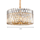 Contemporary Crystal Rod Drum Ceiling Light - Tri-Sided Design 10 Heads Chandelier Fixture