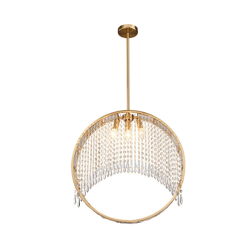 Postmodern Brass Ring Chandelier With Crystal Drop Ceiling - 3 Head Hanging Light Fixture