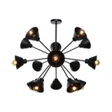 Sleek 9/12/15 Lights Black Chandelier Pendant Light With Industrial Sputnik Design - Cone Shade