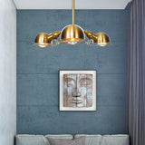 Domed Industrial Style Pendant Light With 3 Bulbs - Metallic Black/Brass Finish Chandelier