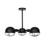 Domed Industrial Style Pendant Light With 3 Bulbs - Metallic Black/Brass Finish Chandelier