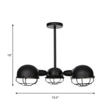 Domed Industrial Style Pendant Light With 3 Bulbs - Metallic Black/Brass Finish Chandelier