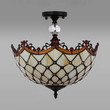 Traditional Tiffany Stained Glass Ceiling Lamp - Scalloped Semi Flush 12 Or 16 Bronze Finish With