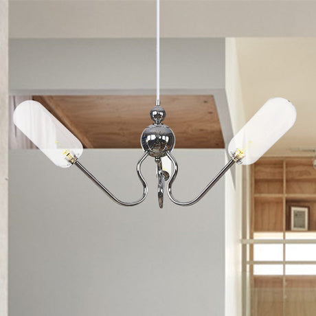 Vintage Oval Chandelier Lighting - Amber/Clear Glass 3 Heads Ceiling Lamp With Adjustable Cord In