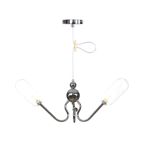 Vintage Oval Chandelier Lighting - Amber/Clear Glass 3 Heads Ceiling Lamp With Adjustable Cord In