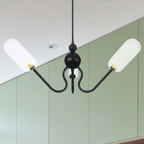 Vintage Oval Chandelier Lighting - Amber/Clear Glass 3 Heads Ceiling Lamp With Adjustable Cord In
