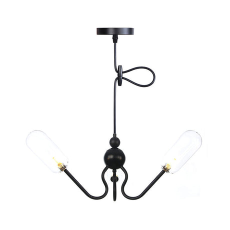 Vintage Oval Chandelier Lighting - Amber/Clear Glass 3 Heads Ceiling Lamp With Adjustable Cord In
