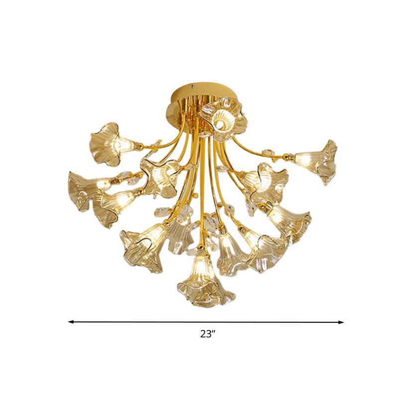Gold Starburst Crystal Ceiling Light Fixture - Modern Semi Flush Mount With 16 Heads