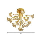 Gold Starburst Crystal Ceiling Light Fixture - Modern Semi Flush Mount With 16 Heads