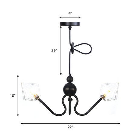 Diamond Shaped Pendant Farmhouse Chandelier With Amber/Clear Glass Black/Chrome Finish 3 Lights