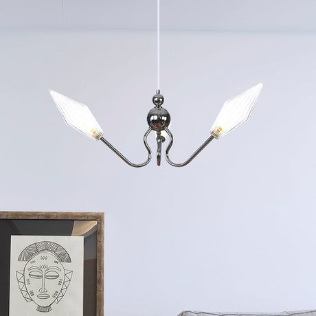Vintage 3-Head Hanging Lamp With Amber/Clear Glass Diamonds - Adjustable Cord Black/Chrome Finish