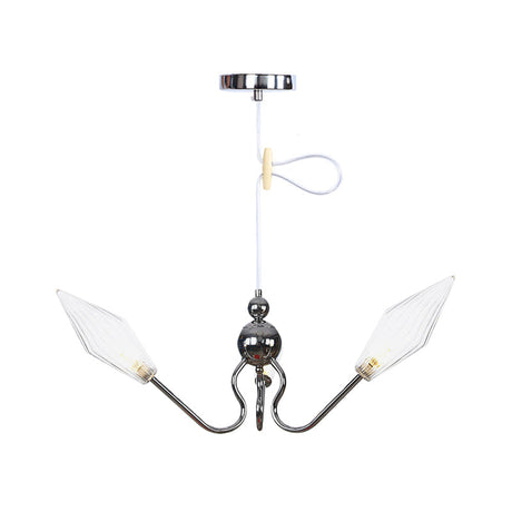 Vintage 3-Head Hanging Lamp With Amber/Clear Glass Diamonds - Adjustable Cord Black/Chrome Finish
