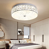 Nickel Led Round Flushmount Crystal Ceiling Light Fixture With Opal Glass Diffuser - Modern And