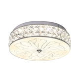 Nickel Led Round Flushmount Crystal Ceiling Light Fixture With Opal Glass Diffuser - Modern And
