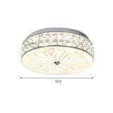 Nickel Led Round Flushmount Crystal Ceiling Light Fixture With Opal Glass Diffuser - Modern And
