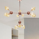 Diamond Farmhouse Chandelier Lamp - Amber/Clear Glass 3/9/12 Lights Hangs 13/27.5/34 Wide 12 / Amber