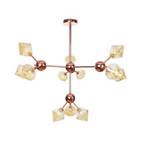 Diamond Farmhouse Chandelier Lamp - Amber/Clear Glass 3/9/12 Lights Hangs 13/27.5/34 Wide