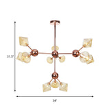 Diamond Farmhouse Chandelier Lamp - Amber/Clear Glass 3/9/12 Lights Hangs 13/27.5/34 Wide
