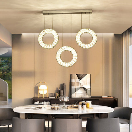 Round Cluster Pendant Light With Crystal Accents - 3 Bulbs Nickel Finish