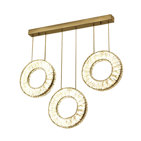 Round Cluster Pendant Light With Crystal Accents - 3 Bulbs Nickel Finish