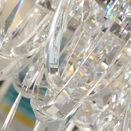 Modern Clear Crystal Tassel Chandelier With 8 Nickel Heads For Dining Room Pendant Light