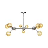 Industrial Style Hanging Chandelier Light With Amber/Clear/Smoke Gray Glass In 3/9/12 Lights -