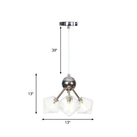 Industrial Style Diamond Pendant Light With Amber/Clear Glass Multiple Bulbs Chandelier Fixture -