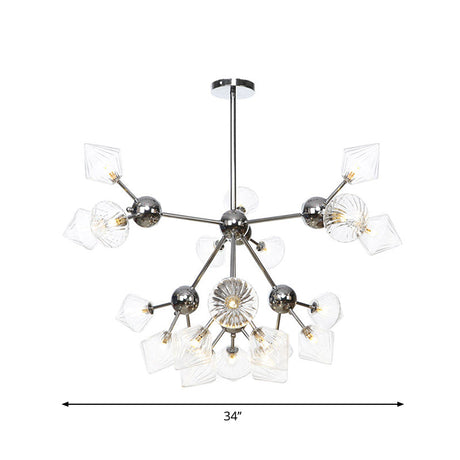 Industrial Style Diamond Pendant Light With Amber/Clear Glass Multiple Bulbs Chandelier Fixture -