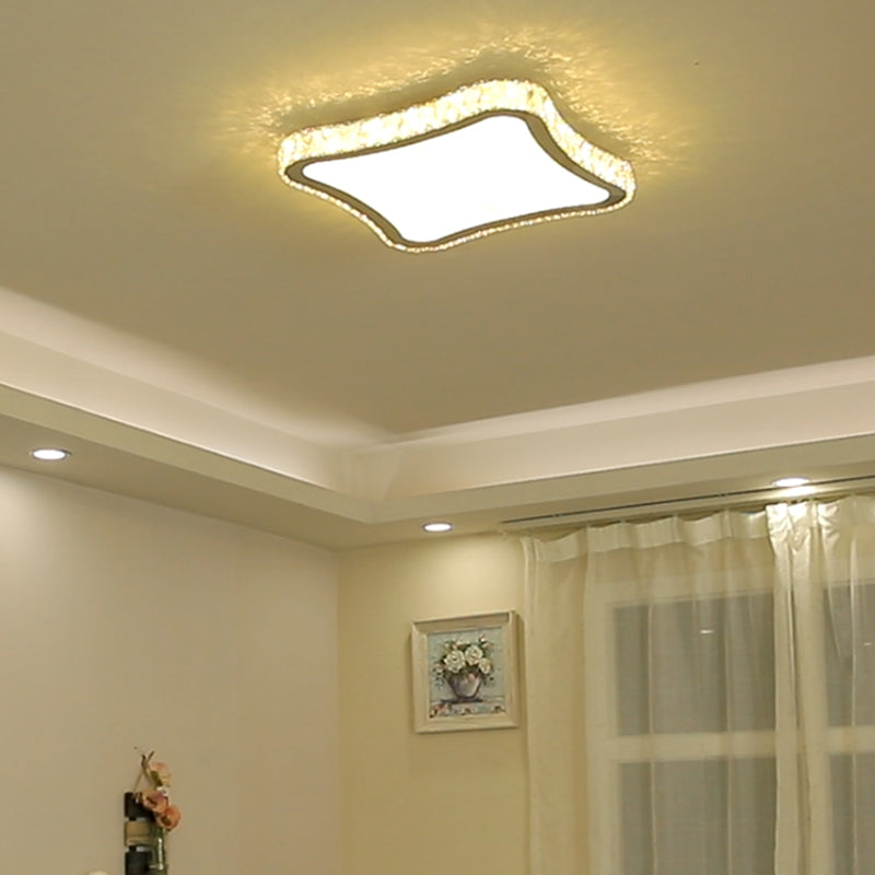 Modern Chrome Crystal Led Ceiling Fixture - Square Beveled Design Flush Mount Lighting (11/15/19.5