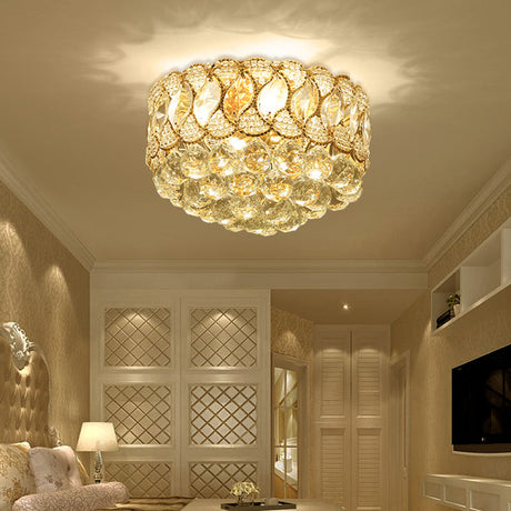 Contemporary Gold Ceiling Light With 3 Bulbs Crystal Ball Flush Mount For Bedroom