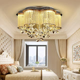 Scalloped Ceiling Mount Light Fixture - Modern Clear Crystal Glass Led Flushmount In Gold For