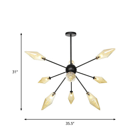 Mid-Century Diamond Shade Chandelier Light Fixture With Ribbed Glass (9/12/15 Lights) - Living Room