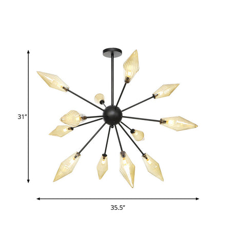 Mid-Century Diamond Shade Chandelier Light Fixture With Ribbed Glass (9/12/15 Lights) - Living Room
