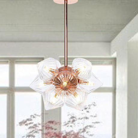 Stylish Farmhouse Diamond Chandelier: Amber/Clear Glass 9/12 Heads Copper/Gold Finish 9 / Copper