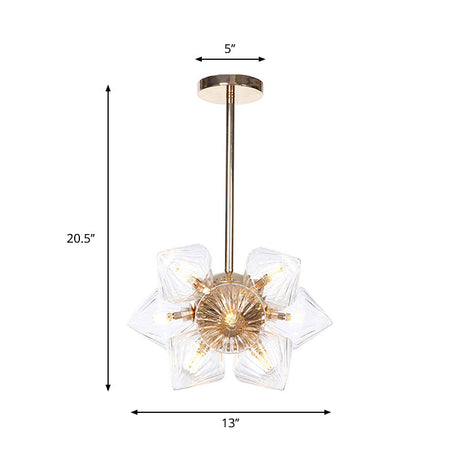 Stylish Farmhouse Diamond Chandelier: Amber/Clear Glass 9/12 Heads Copper/Gold Finish