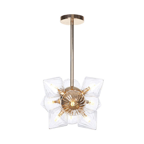 Stylish Farmhouse Diamond Chandelier: Amber/Clear Glass 9/12 Heads Copper/Gold Finish
