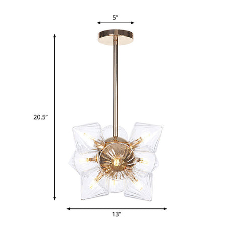 Stylish Farmhouse Diamond Chandelier: Amber/Clear Glass 9/12 Heads Copper/Gold Finish