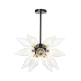 Industrial Pendant Chandelier With Amber/Clear Ribbed Glass And Starburst Design - 9/12/15 Heads For